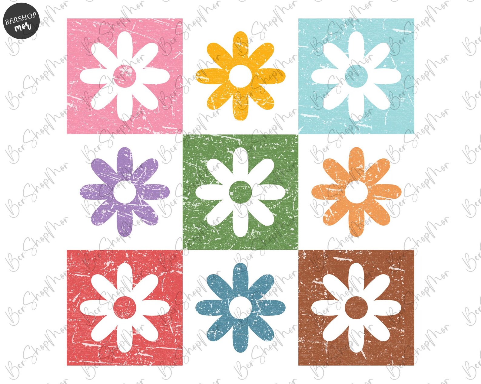 Checkered Daisy Flower Png, Flower Shirt Png, Sublimation Png, Retro ...