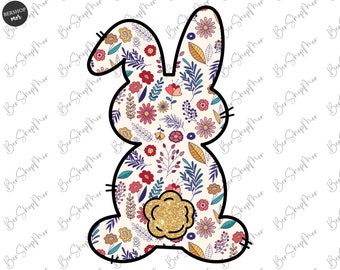 Floral Easter Bunny Png, Bunny Sublimation Design, Bunny Shirt Png, Cute Bunny, Digital File