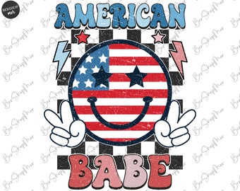 4th of July Png, American Babe Png, Retro Png, USA Png, American Png, Fourth of July Shirt Design, Sublimation Design