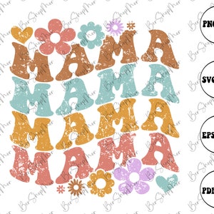フローラル ママ レトロ PNG、グルーヴィー ママ SVG PNG 昇華、母の日 レトロ PNG、ママ レトロ PNG シャツ、ヴィンテージ ママ PNG デジタル ダウンロード
