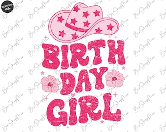 Groovy Birthday CowGirl PNG Sublimation, Floral Retro Western Shirt Design, Pink Leopard Birthday Party, Southern Bday Cut File Design