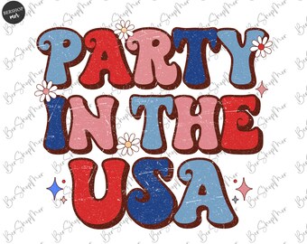 Party in the USA Png, 4th of July Groovy Design Png, Retro Png, American Patriotic Png, USA Png, America Png, Sublimation Design