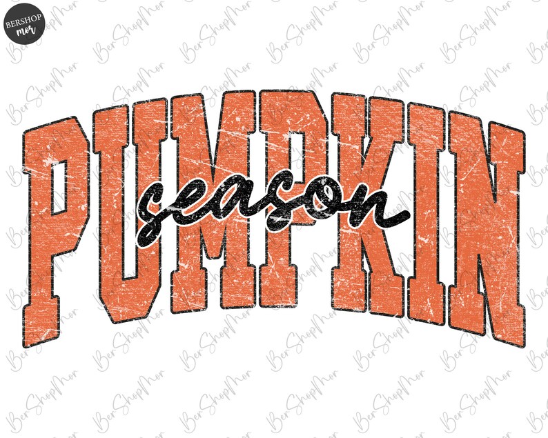 Może przedstawiać: Pomarańczowy i czarny przetarty tekst graficzny z napisem "Pumpkin Season".