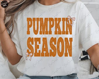 Pumpkin Season SVG PNG, Coquette Fall Design, Autumn Sublimation, Girly Fall Clipart, Retro Pumpkin SVG, Digital Download