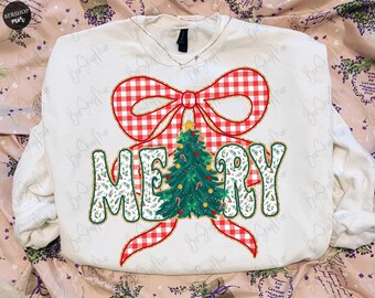 Preppy Coquette Merry Christmas PNG, Christmas Sublimation Design, Girly Checkered Holiday PNG, Cute Bow Christmas Clipart, Floral Shirt PNG