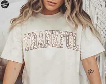 Floral Thankful PNG, Thanksgiving Sublimation, Varsity Design, Fall Sublimation, Autumn Png, Fall Png, Shirt Png