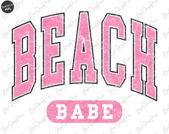 Arquivo SVG "Beach Babe Varsity", PNG de Verão, Vida na Praia, Downloads de Designs, Design para Camiseta de Verão, PNG, Designs para Sublimação, Download Digital