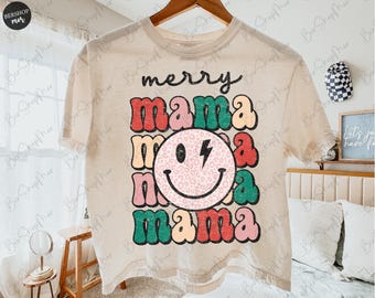 Feliz Mamá Png, Navidad Retro Png, Descargas de Diseños de Sublimación, Vintage, Diseño de Camiseta Navideña, Descarga Digital