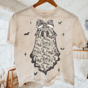 Camo Coquette Ghost Png, Halloween Shirt png, Camouflage Halloween Png, Ghost Pumpkin Png, Cute Ghost Png, Boo Halloween Design
