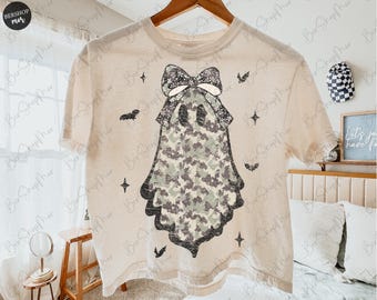 Camo Coquette Ghost Png, Halloween Shirt png, Camouflage Halloween Png, Ghost Pumpkin Png, Cute Ghost Png, Boo Halloween Design