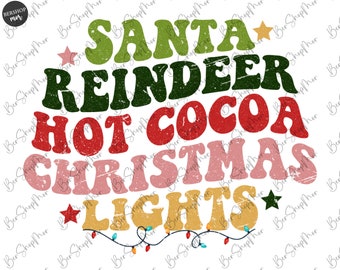 Retro Christmas Png, Christmas Lights Png, Reindeer Christmas Png, Christmas Print Design, Digital Download