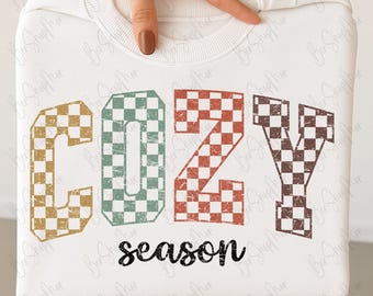 Retro Checkered Cozy Season PNG, Thanksgiving PNG, Fall Sublimation Design, Fall PNG, Retro Halloween Png, Fall Season Sublimation Design