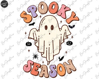 Temporada espeluznante Png, Sublimación png fantasma lindo, Png de otoño, Png de otoño, Png de Halloween, Png para camisa, Png retro de Halloween