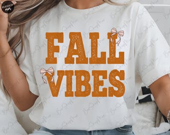 Fall Vibes SVG PNG, Coquette Fall Design, Autumn Sublimation, Girly Fall Clipart, Retro Pumpkin Season SVG, Digital Download