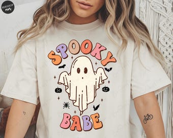 Bebé espeluznante PNG, Fantasma lindo PNG, Otoño PNG, Halloween PNG, Png para camisa, Halloween retro PNG
