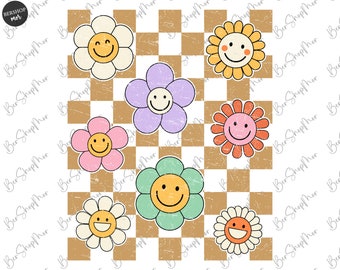 Retro Happy Flower Png, Vintage Sublimation Design, Happy Face Daisy, Vintage Flowers shirt Png, Groovy Floral