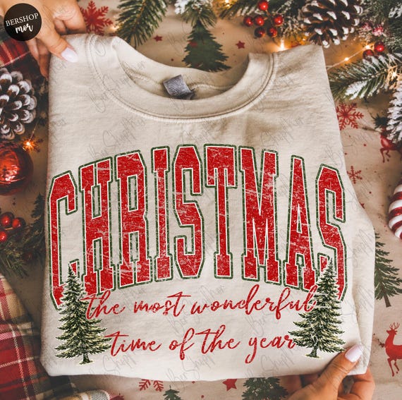 Retro Christmas PNG, The Most Wonderful Time Of The Year, Holiday Shirt, Vintage Xmas Shirt, Tree PNG, Santa Design, Digital Download