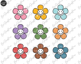 Retro flower PNG, Colorful Daisy Flowers For Kids Png, Flower Sublimation Design, Flower T shirt Png, Cute Flower Design, Digital File