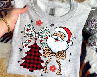 Christmas Doodle Design, Coquette Christmas, Santa PNG, Christmas Preppy Tree PNG, Digital File