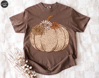 Calabaza floral de otoño PNG, Temporada de calabazas PNG, Diseño de sublimación, Sublimación de otoño preppy, Camiseta femenina de otoño, Otoño retro PNG, Descarga digital