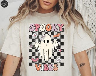 Spooky Vibes PNG Sublimation Design, Cute Ghost, Halloween Sublimation, Fall Sublimation Design, Autumn Shirt Png