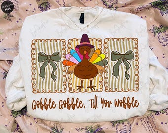 Preppy Gobble Thanksgiving PNG, Kalkonklotterdesign, Tacksam Sublimering PNG, Gobble PNG, Thanksgiving-skjorta PNG
