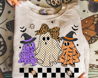 Preppy Halloween Ghost Png, Cute Boo Ghost Leopard Coquette Png, Halloween Png, Funny Halloween Png, Spooky Season Png, Trendy Design PNG