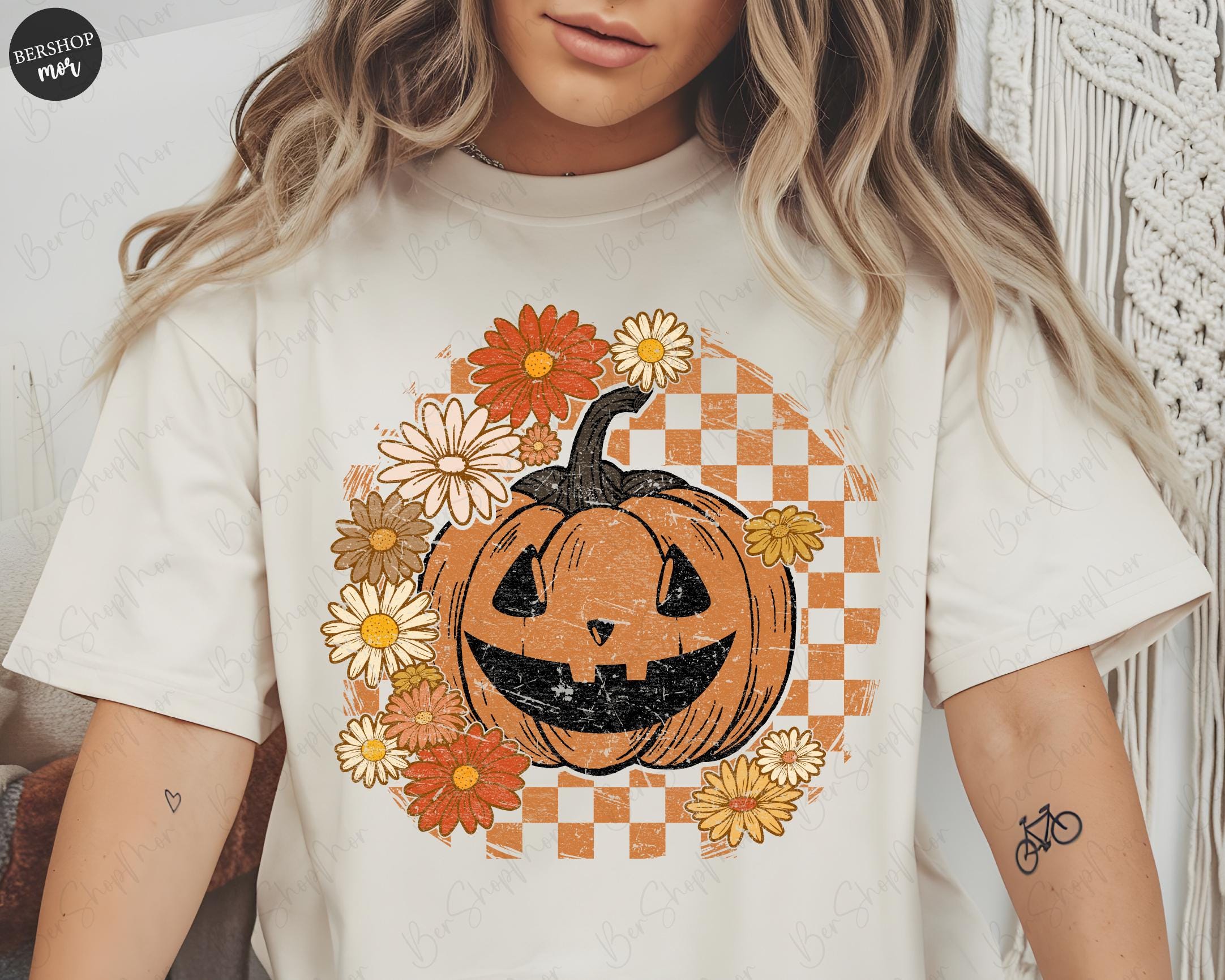 ハロウィンかぼちゃPNG、レトロな花柄かぼちゃ、面白いハロウィン昇華