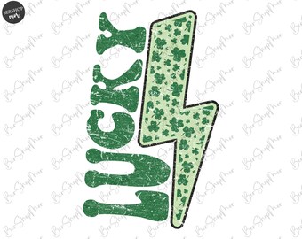 Lucky Png,Lightning Bolt Png, St Patrick's Day Png, Retro Shamrock Png, Lucky Varsity Png, Lucky png, Sublimation Design