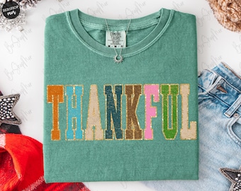 Thankful PNG, Thanksgiving Sublimation, Give Thanks, Faux Glitter Design, Autumn PNG, Girly Shirt PNG, Fall Sublimation, Thankful Clipart