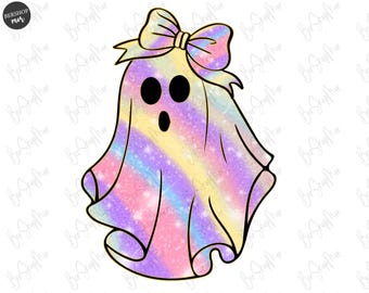 Preppy Iridescent Ghost Sublimation PNG Cute Disco Ghost PNG Retro Cute Ghost PNG Glitter Ghost Adorable Ghost Png Spooky Vibes Png