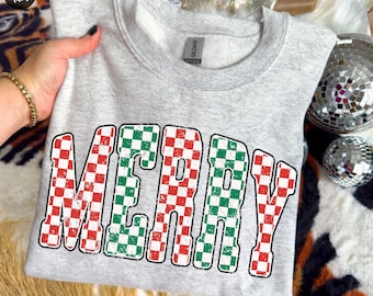 Retro Merry Checkered Png, Christmas Design, Holiday Shirt PNg, Christmas Sublimation PNG