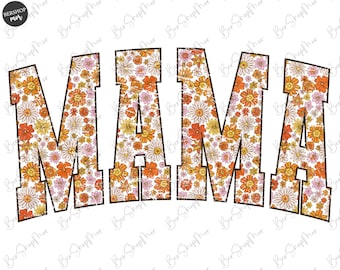 Floral Mama Varsity PNG, Sublimación Png, Boho Png, Retro Mama Png, Diseño de Sublimación, Mamá Png, Diseño de Camisa Mamá, Día de la Madre Png