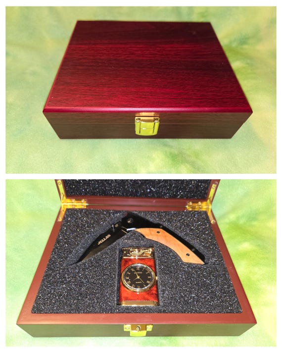 Watch Lighter themed knife set in Rose wood box