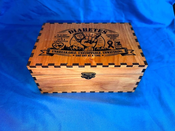 Diabetes Birch Wood Storage Box: Unbreakable, Unstoppable, One Day At A Time