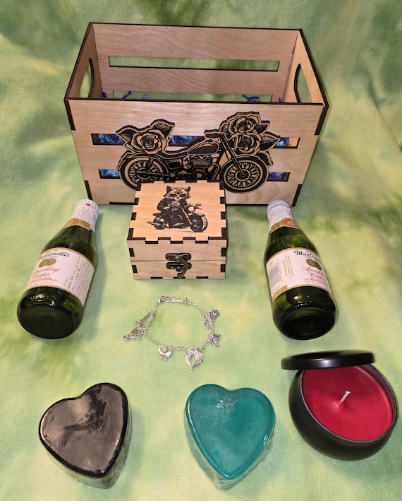 Motorcycle themed gift box with goodies