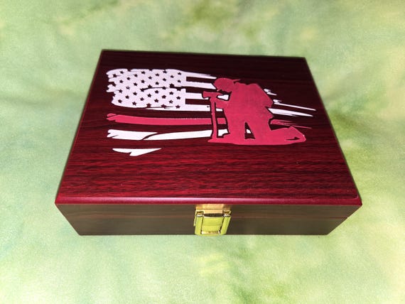 Fire fighter themed knife set in Rose wood box