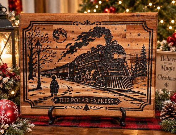 The Polar Express themed Cutting Board