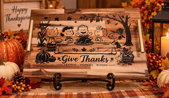 Peanuts Give Thanks Thanksgiving themed Cutting and seving Board
