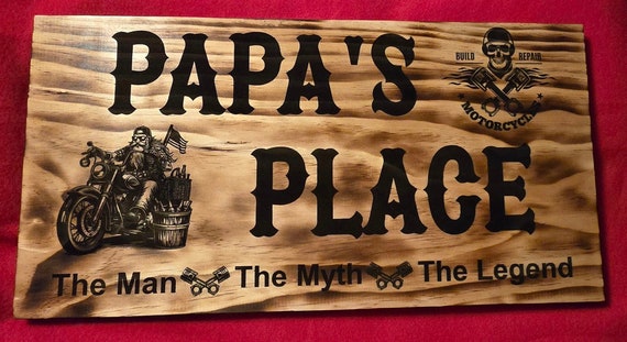 Motorcycle ThemedPapa Place Wooden Sign