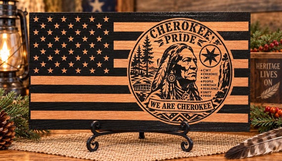 Cherokee Pride Flag, Poplar Wood 11" x 21"