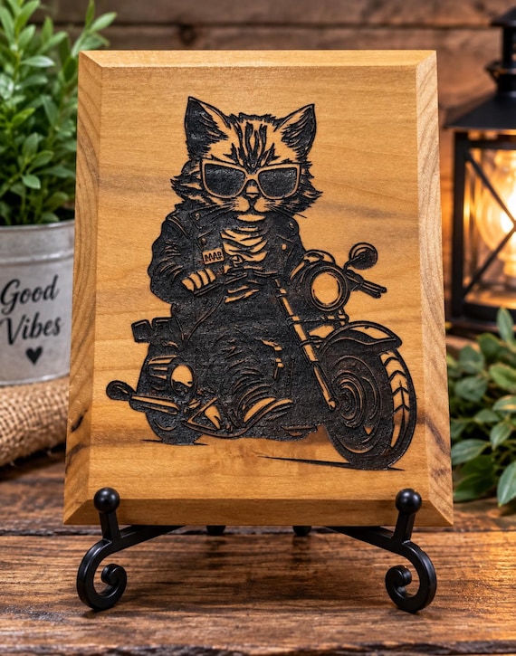 motorcycle cat plaque