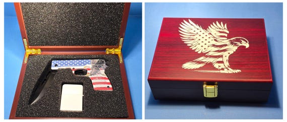 Eagle themed knife set in Rose wood box