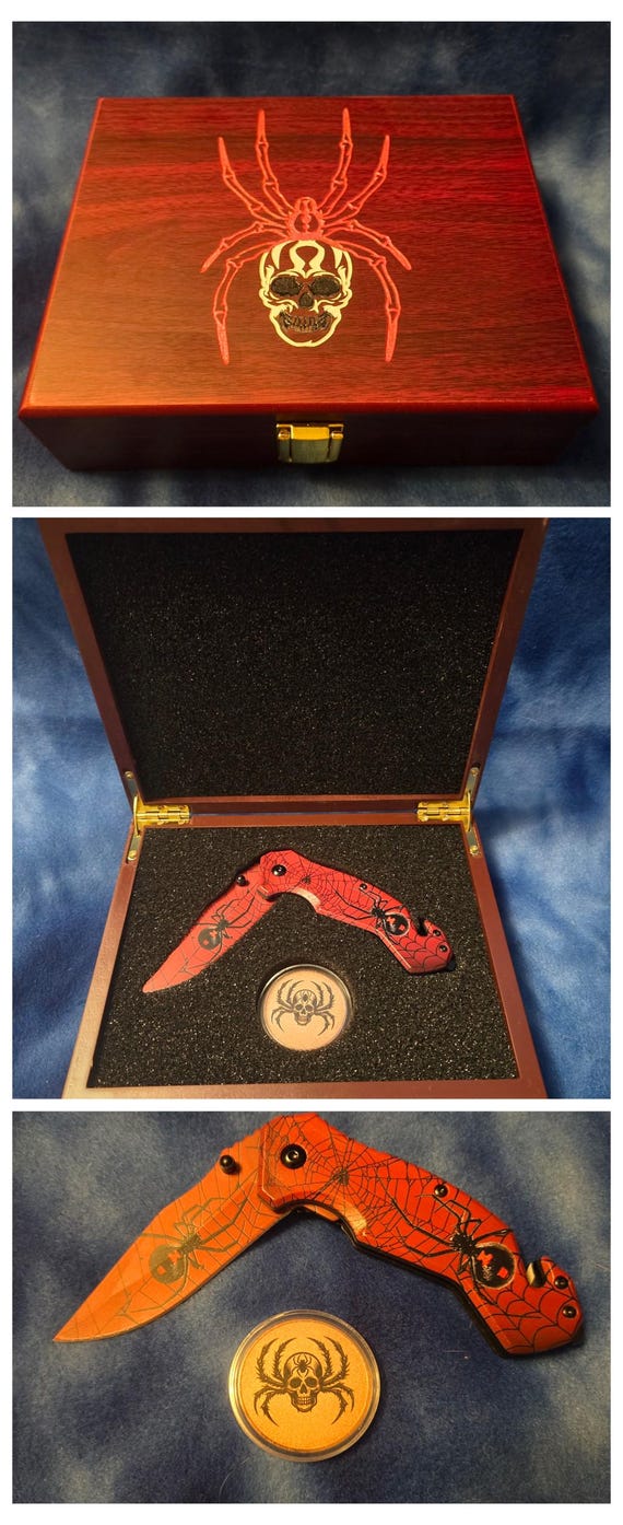 Spider themed knife set in Rose wood box
