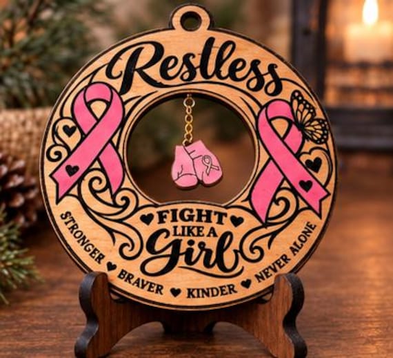Restless: "Fight like a girl" Breast Cancer Awareness themed Christmas Ornament