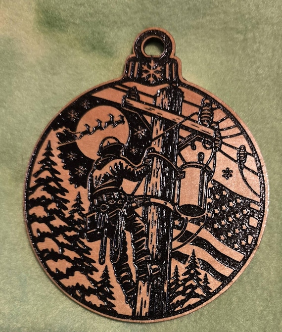 Electrical Lineman themed Christmas Ornament