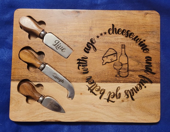 Cheese, Wine and Friends Themed cutting board