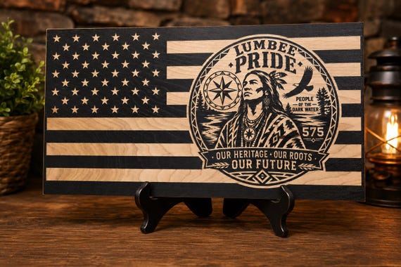 Lumbee Pride 575 Our Heritage Our Roots Our Future  Flag, Poplar Wood 11" x 21"