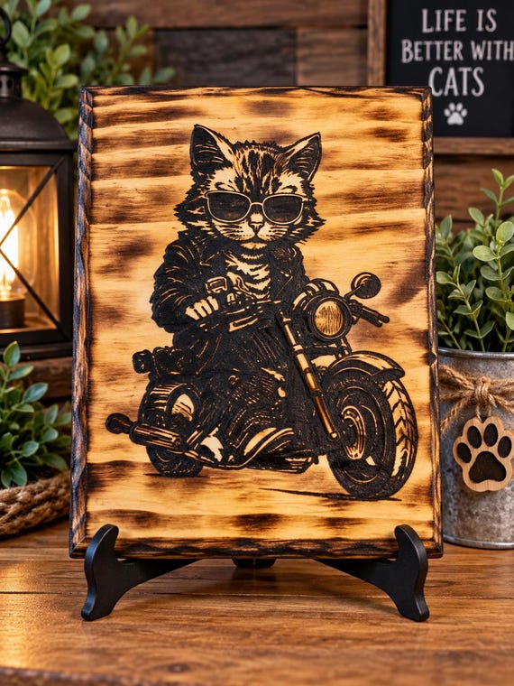motorcycle cat plaque
