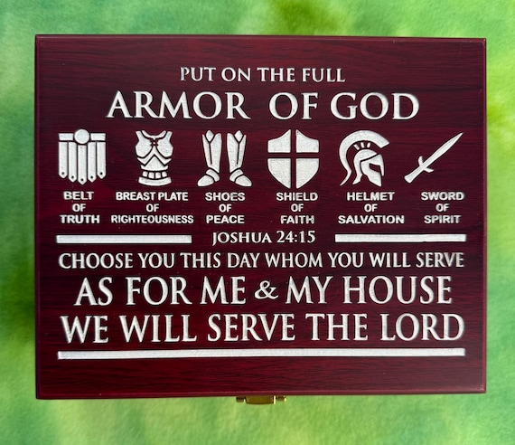 Armor of God themed knife set in Rose wood box